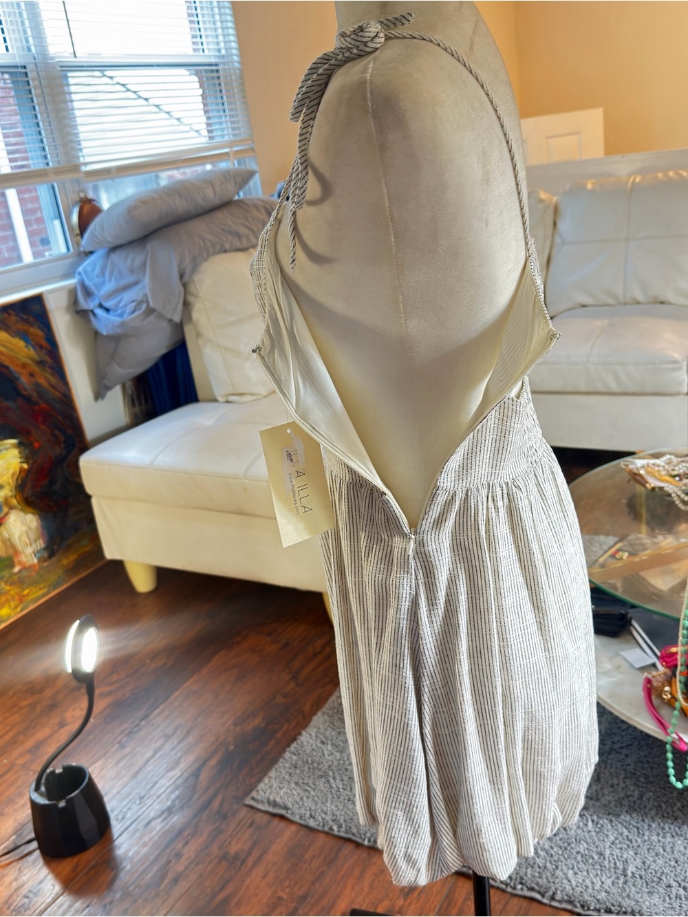 NWT ILLA ILLA Striped Bubble Hem Mini Dress - Sz. S. Effortless Boho - Picture 4 of 9